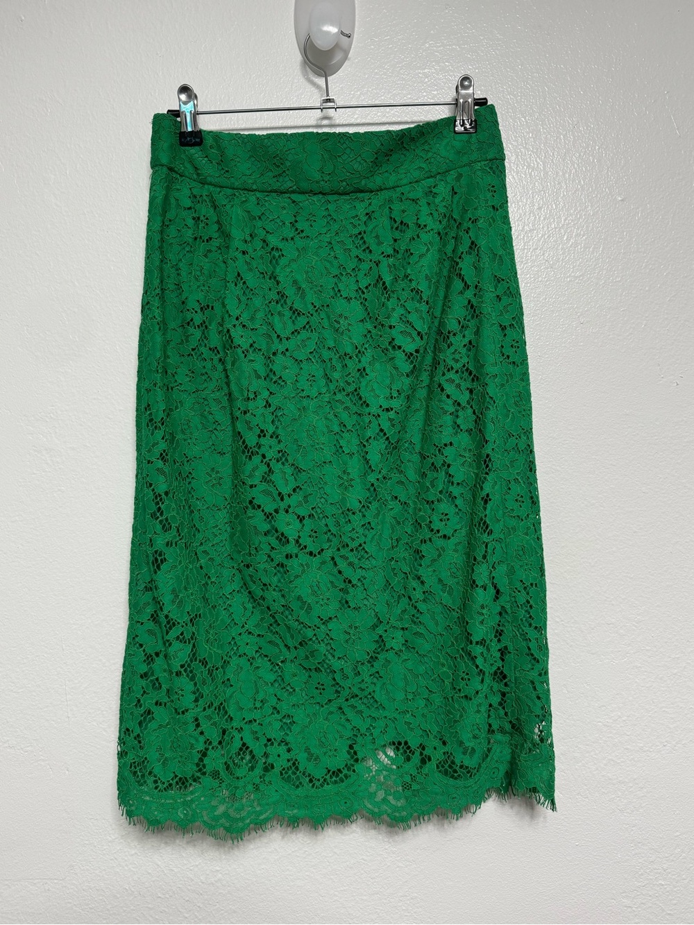 J. Crew Green Lace Pencil Skirt